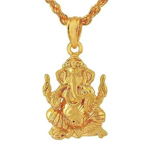 Traditional Gold Plated Brass Ganpati Pendant For Unisex - Picture 1 of 4