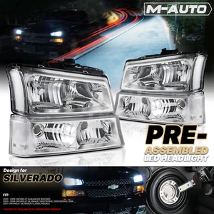 Chrome Clear Headlight Lamp+6000K LED Bulb DRL Bumper for 03-07 Chevy Silverado - Picture 1 of 11