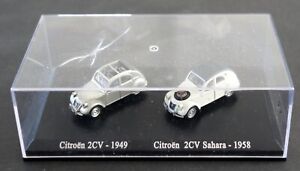 Voiture Miniature 1/87 Atlas Citroen 2CV 1949 et Sahara 1958