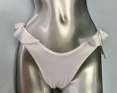 Victoria's Secret Swim Bikini Bottom Solid White Ruffled Brazilian Sexy Bottom - Image 1 of 3