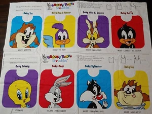 Vintage Fabric Panel of 8 Uncut Looney Tunes Lovables Fabric Bibs - Picture 1 of 10