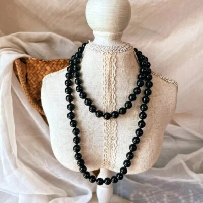 Impresionante collar de cuentas de jade negro joyería tribal 28"/70 cm Foto 1 de 3