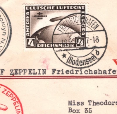 GERMANY Cover ZEPPELIN Air 4m *SÜDAMERIKAFAHRT* Overprint USA Scott c$375+ KZ171 - Image 1 of 4