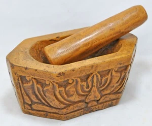 Antique Yellow Sand Stone Spice Grinder Mortar & Pestle Original Old Hand Carved - Picture 1 of 8