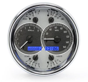Dakota Digital Universal 7" Round Analog Gauge System Silver Blue VHX-1019-S-B - Picture 1 of 6