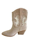 DOLCE VITA Landon Western Cowboy Boots Tan White Newbuck Pull On Size US 8.5