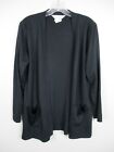Misook Jacket Small Black Open Acrylic Knit Long Sleeve Pockets Sweater