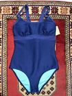 NWT Title Nine Womens Solid Texture Blue One Piece Swimsuit Sz Medium New