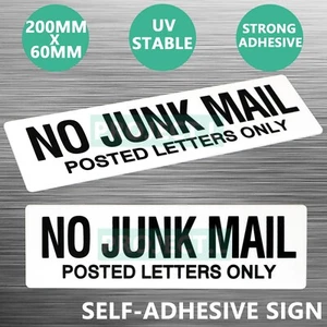 White No Junk Mail Sign Sticker Self Adhesive Plaque Decal On Letterbox Mailbox - Picture 1 of 4