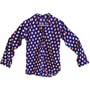 Women's Polyester Navy Blue Floral Print Full Sleeves Shirt /Blouse L-25" - Picture 1 of 3