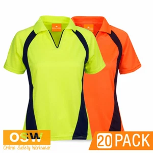 20 x HiVis Womens Orange/Yellow V-Shape S/S CoolDry Work Collared POLO Shirts - Picture 1 of 4