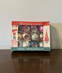 VTG Box (12) Fantasia Poland Teardrop Indent Cerise Glass Christmas Ornaments - Picture 1 of 23