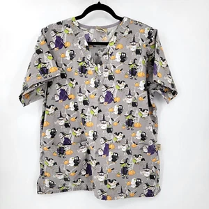 Tafford Women's Medium Halloween Haunt Witch Owls Ghosts Scrub Top Medical Nurse - Picture 1 of 7