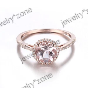 10k Rose Gold 7mm Round Morganite Ring Engagement Genuine Real Diamond Jewelry - Picture 1 of 9
