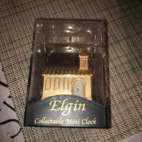 Elgin Church Steeple Chapel Miniature Clock Cast Metal Collectible Cover