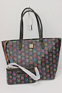 Dooney & Bourke Db75 Multi Large Zip SHOPPER Tote W/lg Wristlet Black/multi - Picture 1 of 5