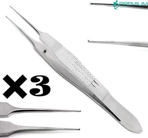 3× Castroviejo Forceps 4" Suturing 0.3mm 1x2 Micro Teeth Surgical Instruments - Picture 1 of 7
