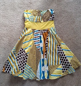 π Miss Posh Strapless Summer Dress Yellow & Blue - Size 10 π - Picture 1 of 13
