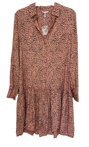 NWOT Esqualo Women Boho Tunic Dress Size 6 Midi Pink Pockets Buttons Tiered - Picture 1 of 12