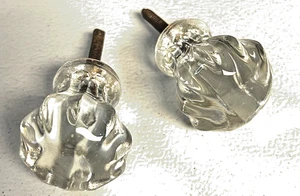2 Small Vintage Clear Glass Knobs Cabinet Door Pulls - Picture 1 of 5