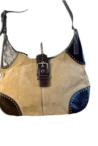 Coach Hamilton Suede Camel Tan Leather Hobo Tote Shoulder Bag Purse - Picture 1 of 6