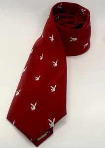 Burgundy Playboy Embroidered Bunny Logo Necktie - Picture 1 of 5