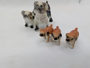 Figurine vintage in miniatura cani toro con cuccioli porcellana? set ceramica - Foto 1 di 14