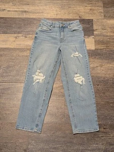 New Evsie Girls Size 9/10 Boyfriend Mid Rise Light Blue Jeans Distressed 22x22 - Picture 1 of 15