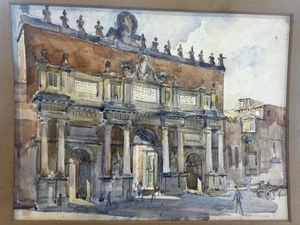 Acquerello originale Porta del Popolo Roma – veduta Piazza del Popolo anni ‘30 - Foto 1 di 10