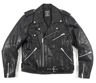 HEIN GERICKE BLACK LEATHER MOTORCYCLE JACKET Sz 44 ZIP QUILTED LINED VTG 80's - Image 1 of 4