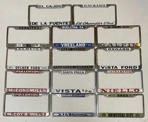 Vintage California Auto Dealer Metal License Plate Frame Lot of 14 Wall Decor - Picture 1 of 4