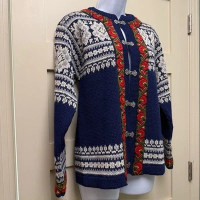 NORDSTRIKK Lana Azul Nórdico Mujer Pequeña Med. Cárdigan de esquí suéter cierre de peltre Foto 1 de 4