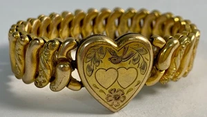 Vintage Pitman Keeler Sweetheart Expansion Bracelet Gold Tone Bird, Floral - Picture 1 of 11