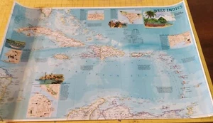 National Geographic 2003 Double Sided Laminated West Indies Travelers Map World - Foto 1 di 6