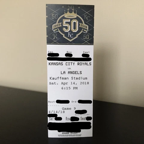 2018 Kansas City Royals 50th Anniversary Game Ticket Stub Replica Cover