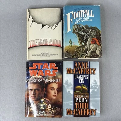 Lot of 4 Sci-Fi Fantasy Hardcover Books Salvatore, Harrison, McCaffrey & Niven Foto 1 de 4