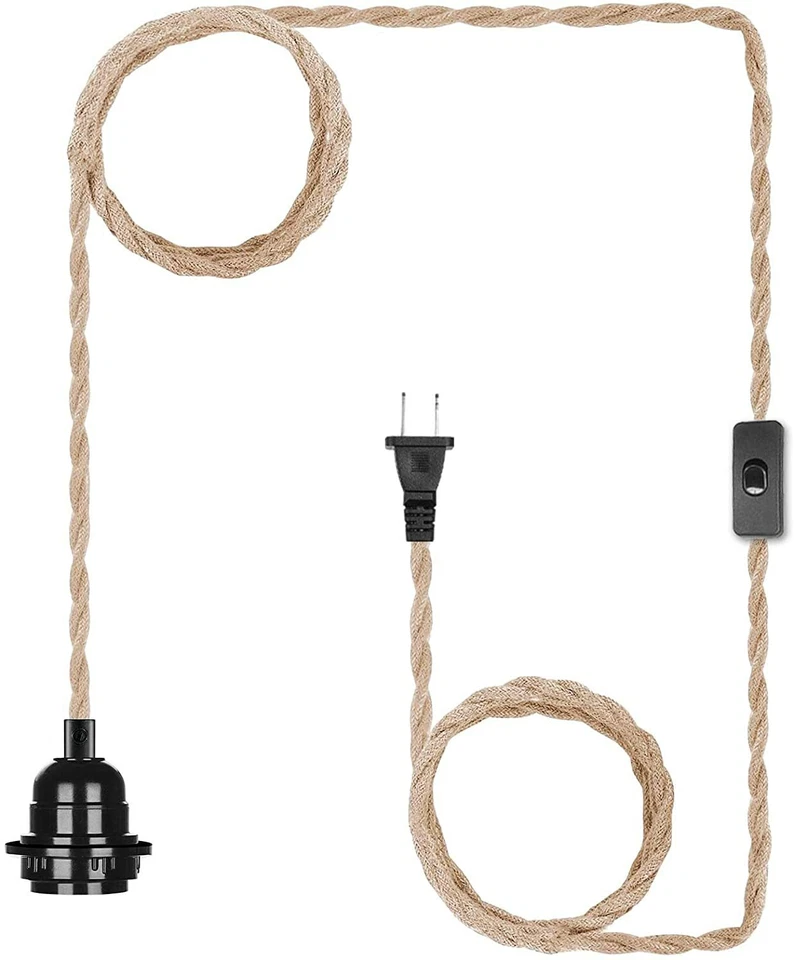 Switch Plug in Vintage Lamp Hemp Rope Pendant Light Industrial Retro 15FT DIY - Image 1 of 4