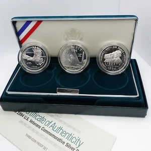 1994 P U.S Mint Veterans Commemorative Silver 3 Coins Proof Set - OGP COA #26 - Picture 1 of 15