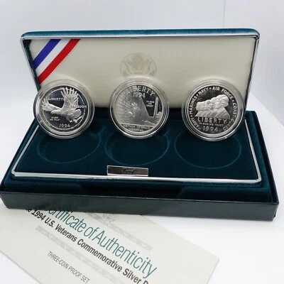 1994 P U.S Mint Veterans Commemorative Silver 3 Coins Proof Set - OGP COA #26 - Image 1 of 4