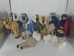 Hand Knitted Nativity Set - 15 Pieces Including Camels, Donkey & Sheep - New - Picture 1 of 10