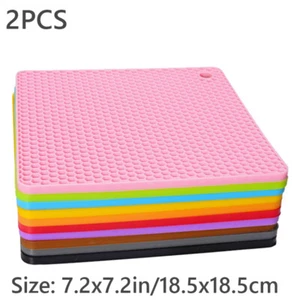 2x Square Silicone Honeycomb Placemat Coaster Plate Pot Mat Pad Insulation Multi - Picture 1 of 30
