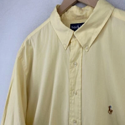 RALPH LAUREN 衬衫男式 18 34-35 YARMOUTH 针尖牛津棉黄色香港复古 — 第 1/4 张图片