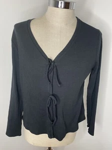 Neu Who What Wear Damen Oberteil schwarz Langarmshirt gerippt vorne zum Binden XXL - Bild 1 von 7