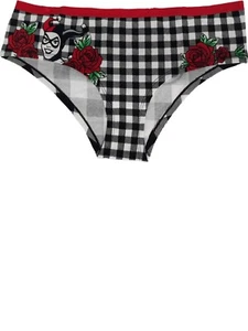 Womens DC Black White Plaid Red Rose Harley Quinn Brief Underwear Panties - Picture 1 of 1