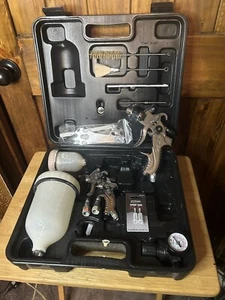 Two Piece HvLp Spray Gun Kit 776–3760 Ever Craft Air Tool W Book+case - Picture 1 of 6