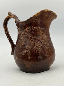 Antique Bennington Brown Glazed Pitcher Embossed Oak Leaves 7” Tall - M2 - Picture 1 of 8