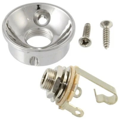 NOVO Electrosocket Redondo Retrofit Tele Jack Cromado + Switchcraft #11 Entrada 1/4" - Imagem 1 de 3