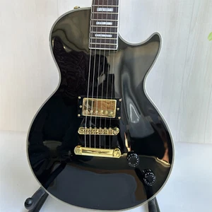 Factory LP Black Electric Guitar Gold Parts Fixed Bridge Square Inlay 6 Strings - Picture 1 of 11