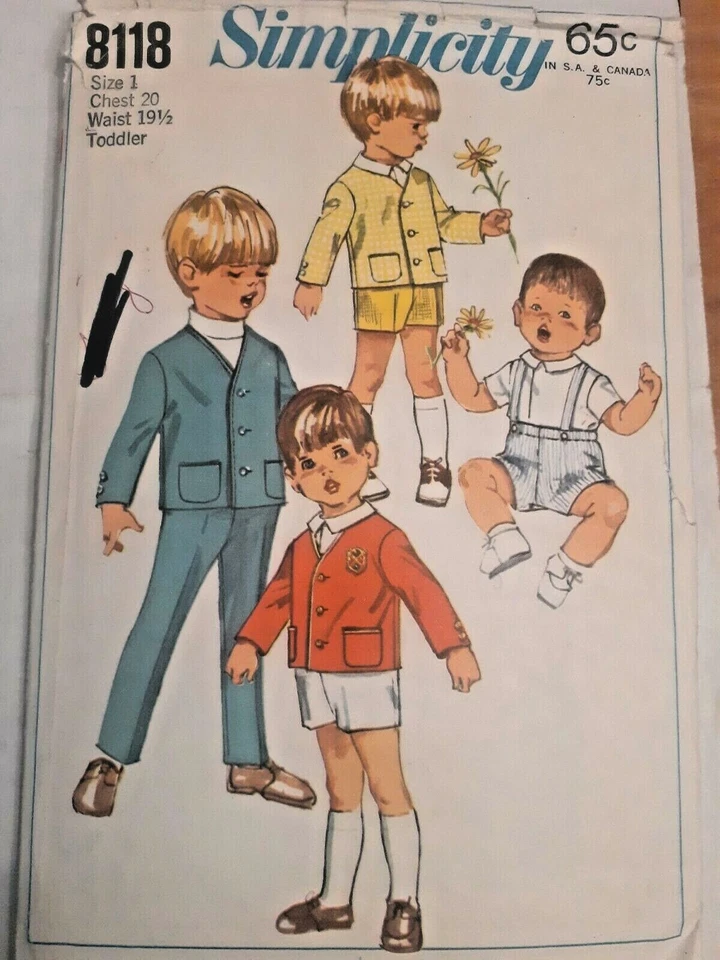 Jacket Pants Suit Shorts Simplicity Sewing Pattern 8118 Toddlers 1 Boys Cut VTG  - Image 1 of 4