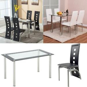 5 Piece Dining Set Glass Table and 4 Chairs Kitchen Breakfast Furniture New
